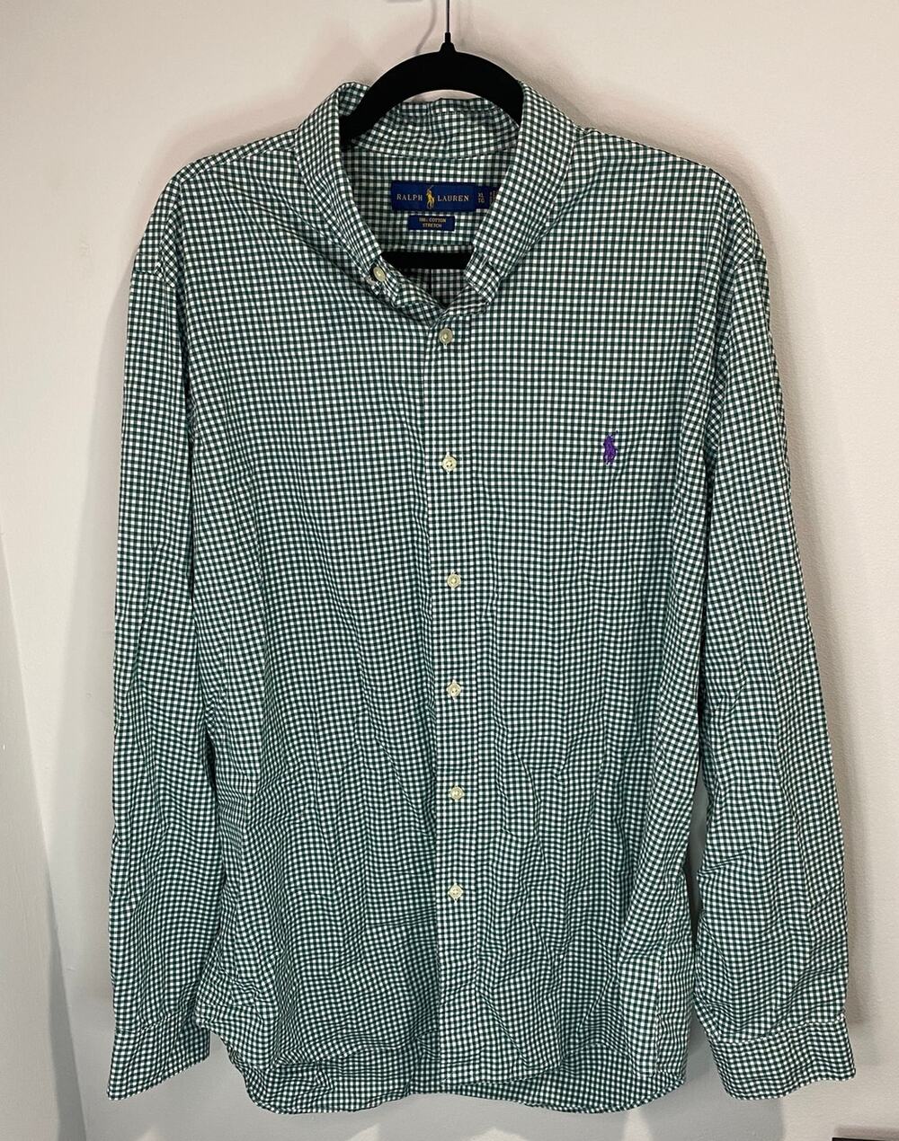 Polo Ralph Lauren Button Down Shirt Mens XL Green Cotton Classic Fit Preppy EUC